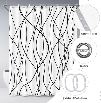 Striped Shower Curtain for Bathroom, Grey White, 72" W x 72" L