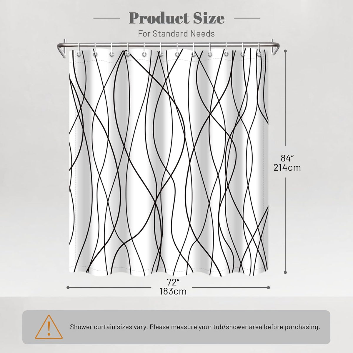 Striped Shower Curtain for Bathroom, Grey White, 72" W x 72" L