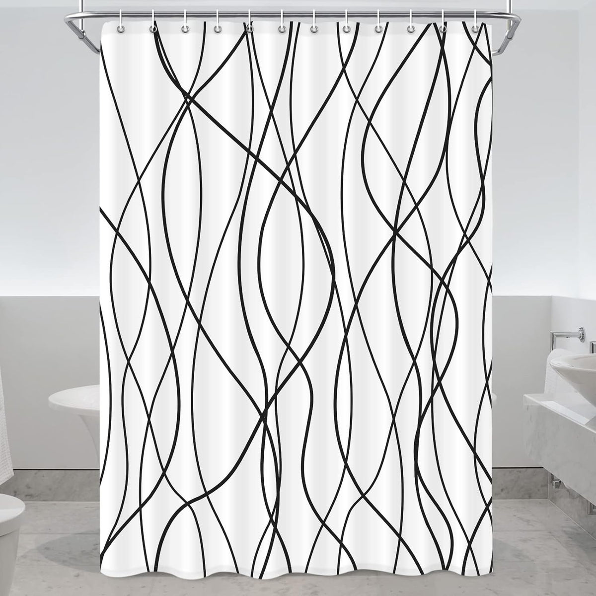 Striped Shower Curtain for Bathroom, Grey White, 72" W x 72" L
