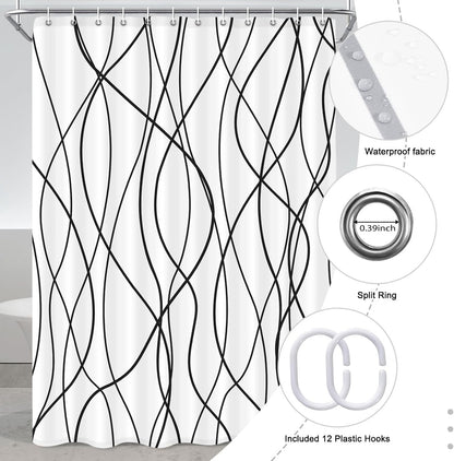 Striped Shower Curtain for Bathroom, Grey White, 72" W x 72" L