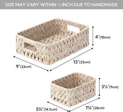 Storage Baskets for Shelves, Waterproof Basket for Organizing | Small Woven Storage Baskets for Shelf, Rattan Basket for Organizing, Wicker Basket Set, 3-Pack Small Waterproof Baskets