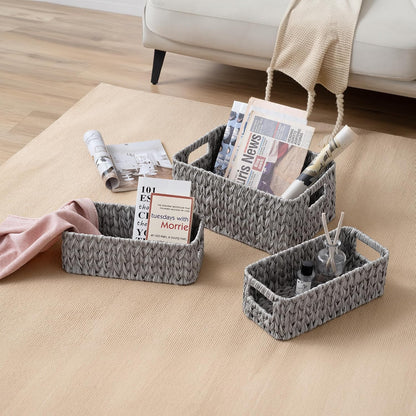 Storage Baskets for Shelves, Waterproof Basket for Organizing | Small Woven Storage Baskets for Shelf, Rattan Basket for Organizing, Wicker Basket Set, 3-Pack Small Waterproof Baskets