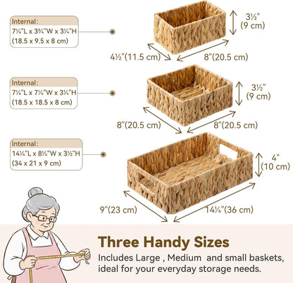 Storage Baskets for Shelves, Waterproof Basket for Organizing | Small Woven Storage Baskets for Shelf, Rattan Basket for Organizing, Wicker Basket Set, 3-Pack Small Waterproof Baskets