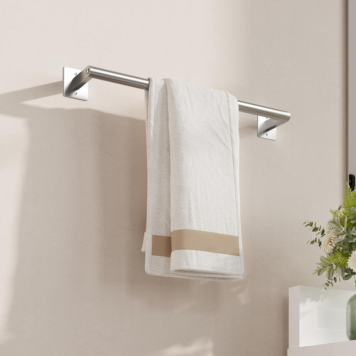 Brushed Nickel Towel Bar, 24 Inch Towel Racks for Bathroom | Heavy Duty Stainless Steel Towel Holder Wall Mounted, Easy Installation (Total Length 26 Inch)