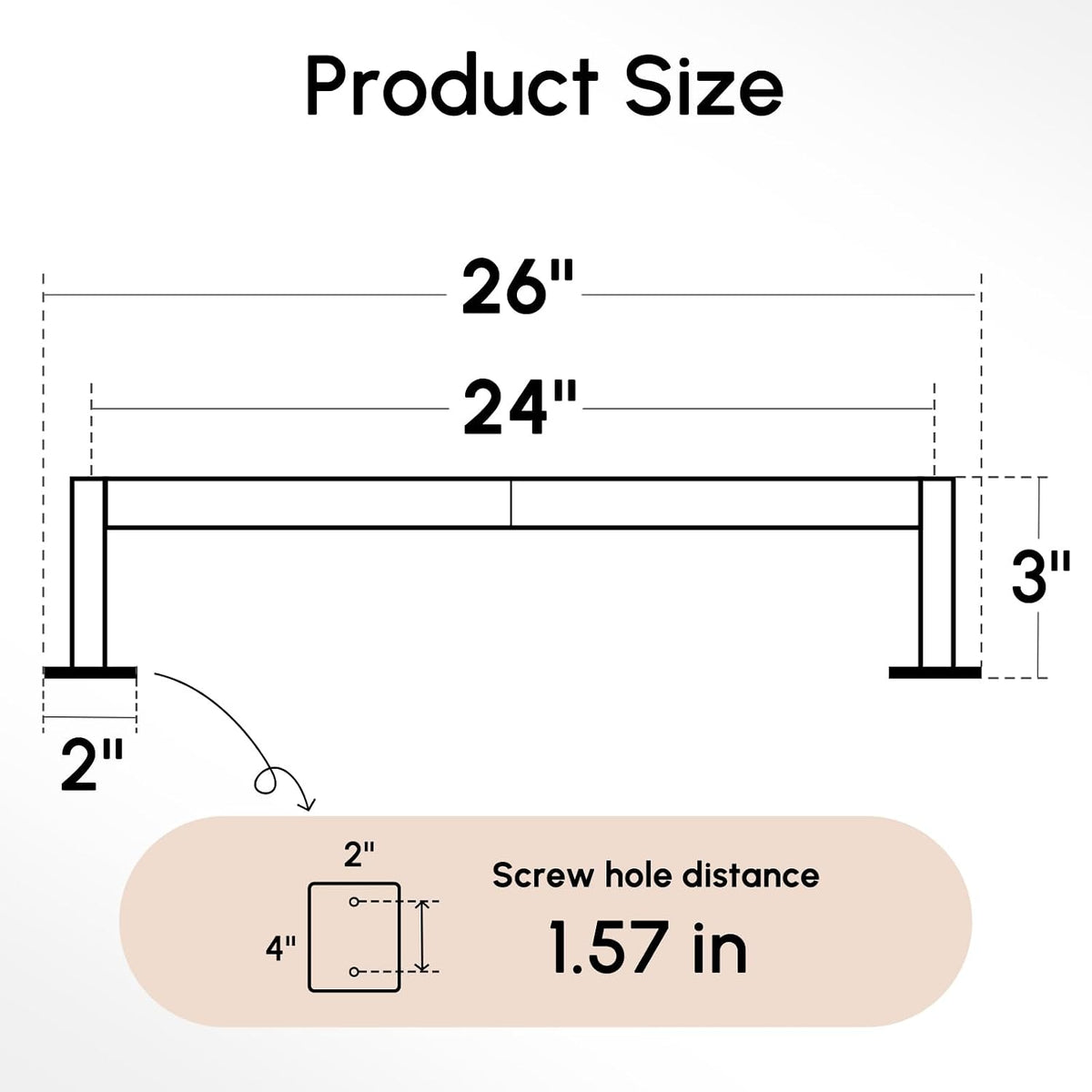 Brushed Nickel Towel Bar, 24 Inch Towel Racks for Bathroom | Heavy Duty Stainless Steel Towel Holder Wall Mounted, Easy Installation (Total Length 26 Inch)