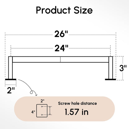 Brushed Nickel Towel Bar, 24 Inch Towel Racks for Bathroom | Heavy Duty Stainless Steel Towel Holder Wall Mounted, Easy Installation (Total Length 26 Inch)