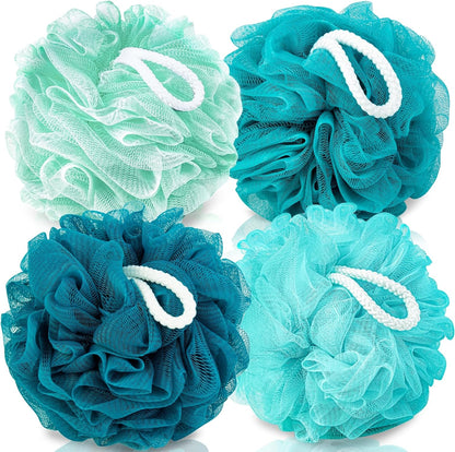 Loofah Sponge XXL-100g 4 Pack, Bath Sponge Soft Mesh Shower Puff Loofah for Men, Exfoliating Body Scrubber for Women, Shower Accessories (Black)