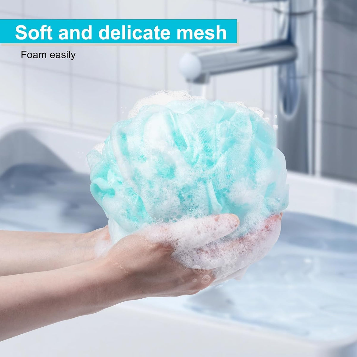 Loofah Sponge XXL-100g 4 Pack, Bath Sponge Soft Mesh Shower Puff Loofah for Men, Exfoliating Body Scrubber for Women, Shower Accessories (Black)