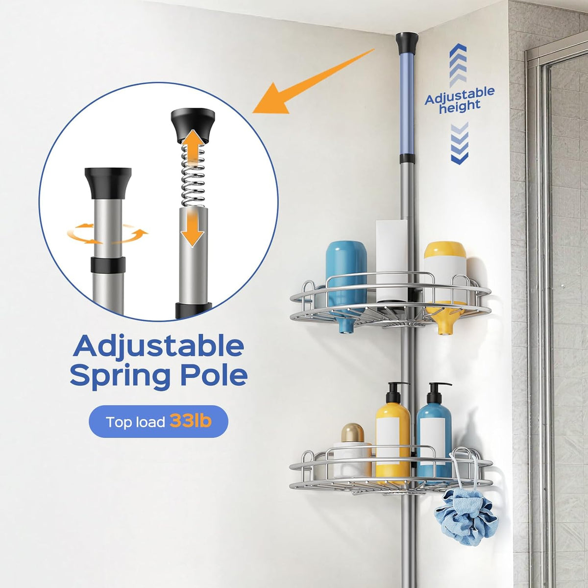Shower Caddy Tension Pole: 4 Tier Corner Bathroom Organizer