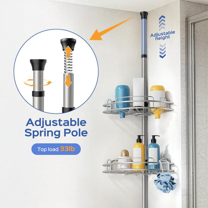 Shower Caddy Tension Pole: 4 Tier Corner Bathroom Organizer