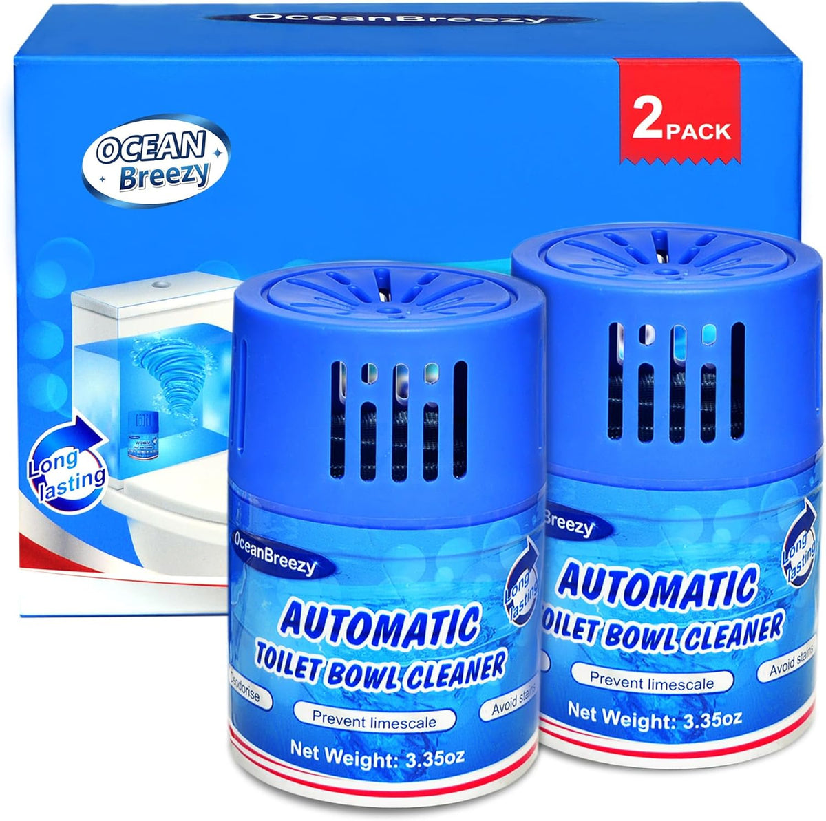 Automatic Toilet Bowl Cleaner Long Lasting Tank Bottles 3 Pack | Blue Gel Toilet Tank Cleaner, Long-Lasting Deodorizer, Septic Safe, 1-Bottle Lasts 3 Months, Prevent Stain Buil, Fresh Scent