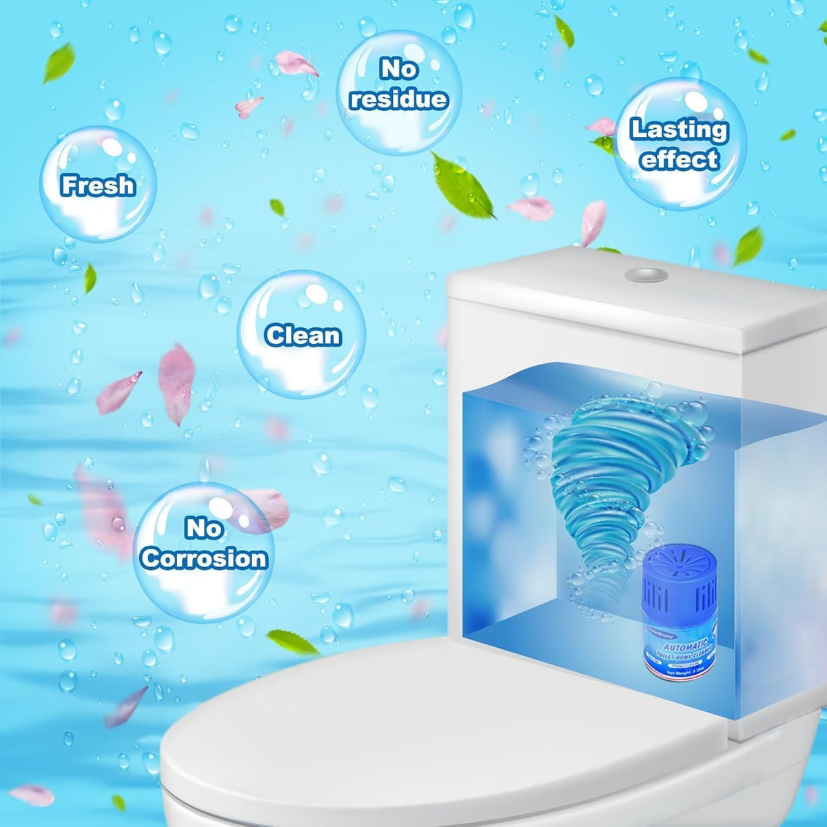 Automatic Toilet Bowl Cleaner Long Lasting Tank Bottles 3 Pack | Blue Gel Toilet Tank Cleaner, Long-Lasting Deodorizer, Septic Safe, 1-Bottle Lasts 3 Months, Prevent Stain Buil, Fresh Scent