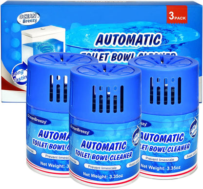 Automatic Toilet Bowl Cleaner Long Lasting Tank Bottles 3 Pack | Blue Gel Toilet Tank Cleaner, Long-Lasting Deodorizer, Septic Safe, 1-Bottle Lasts 3 Months, Prevent Stain Buil, Fresh Scent