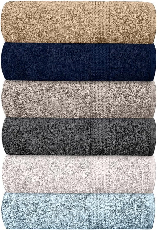 Hotel & Spa 100% Cotton Bath Towels Pack of 6, Ultra Soft, Quick Dry, Lightweight, Highly Absorbent, Perfect for Shower, Spa, Gym, Pool, Hotel, Resort & Daily Use (Multi-Color - 24" x 48")
