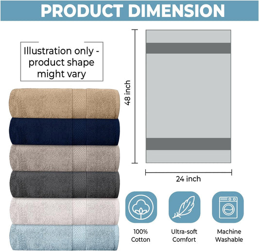 Hotel & Spa 100% Cotton Bath Towels Pack of 6, Ultra Soft, Quick Dry, Lightweight, Highly Absorbent, Perfect for Shower, Spa, Gym, Pool, Hotel, Resort & Daily Use (Multi-Color - 24" x 48")