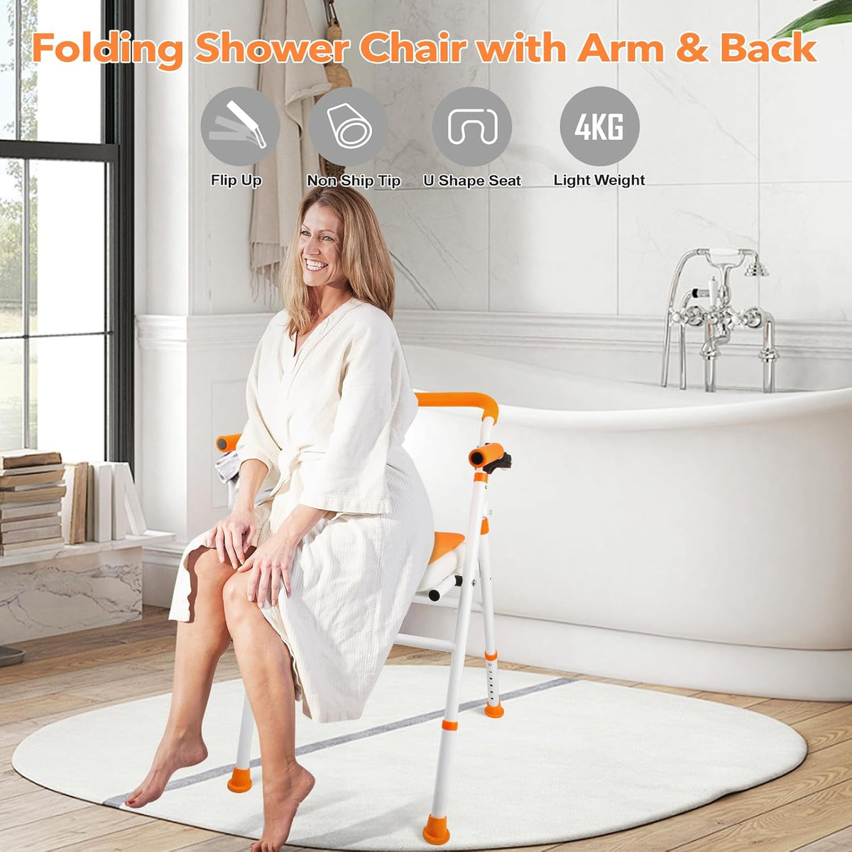 Foldable Shower Chair, Folding Bath Shower Seat for Inside Shower