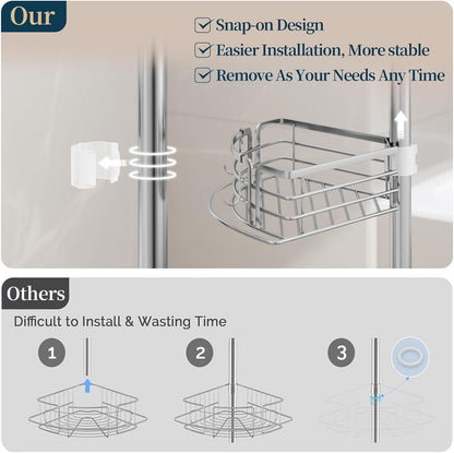 Corner Shower Caddy Tension Pole - Rustproof Shower Shelves with Towel Bar & Soap Holder, Adjustable Bath Organizer for Bathroom Storage, 27.6-108.3 inch, Black