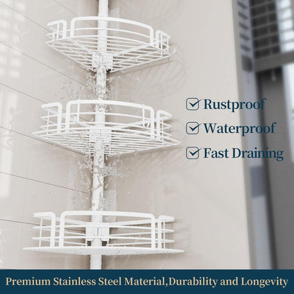 Corner Shower Caddy Tension Pole - Rustproof Shower Shelves with Towel Bar & Soap Holder, Adjustable Bath Organizer for Bathroom Storage, 27.6-108.3 inch, Black