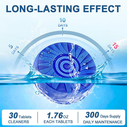 Toilet Bowl Cleaner Tablets Blue Toilet Tank Cleaners, Septic-Safe Hard Water Stain Remove, Bathroom Automatic Toilet Cleaning & Deodorizer, Fresh Scent - 30 Tabs