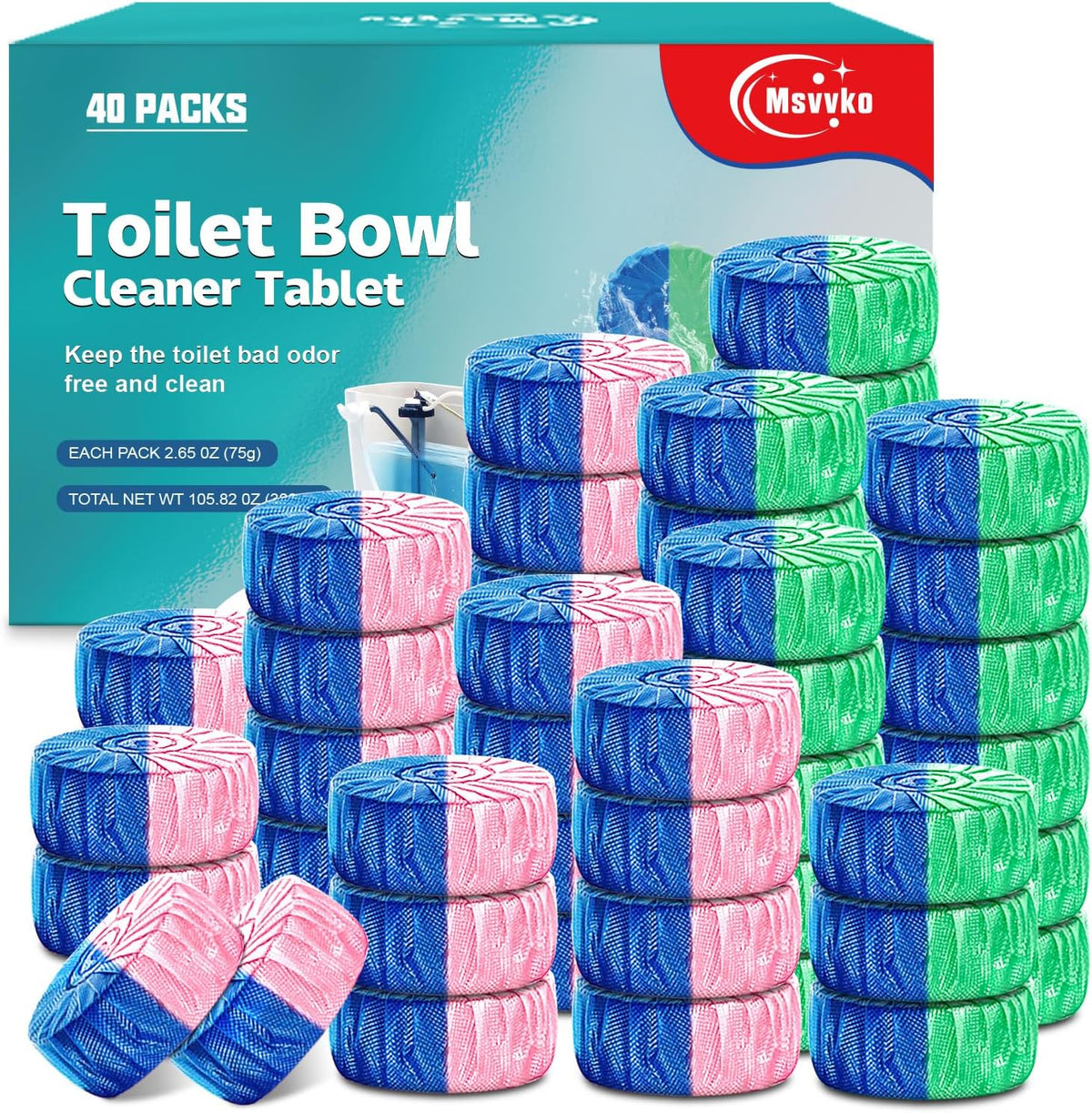 Toilet Bowl Cleaner Tablets Blue Toilet Tank Cleaners, Septic-Safe Hard Water Stain Remove, Bathroom Automatic Toilet Cleaning & Deodorizer, Fresh Scent - 30 Tabs