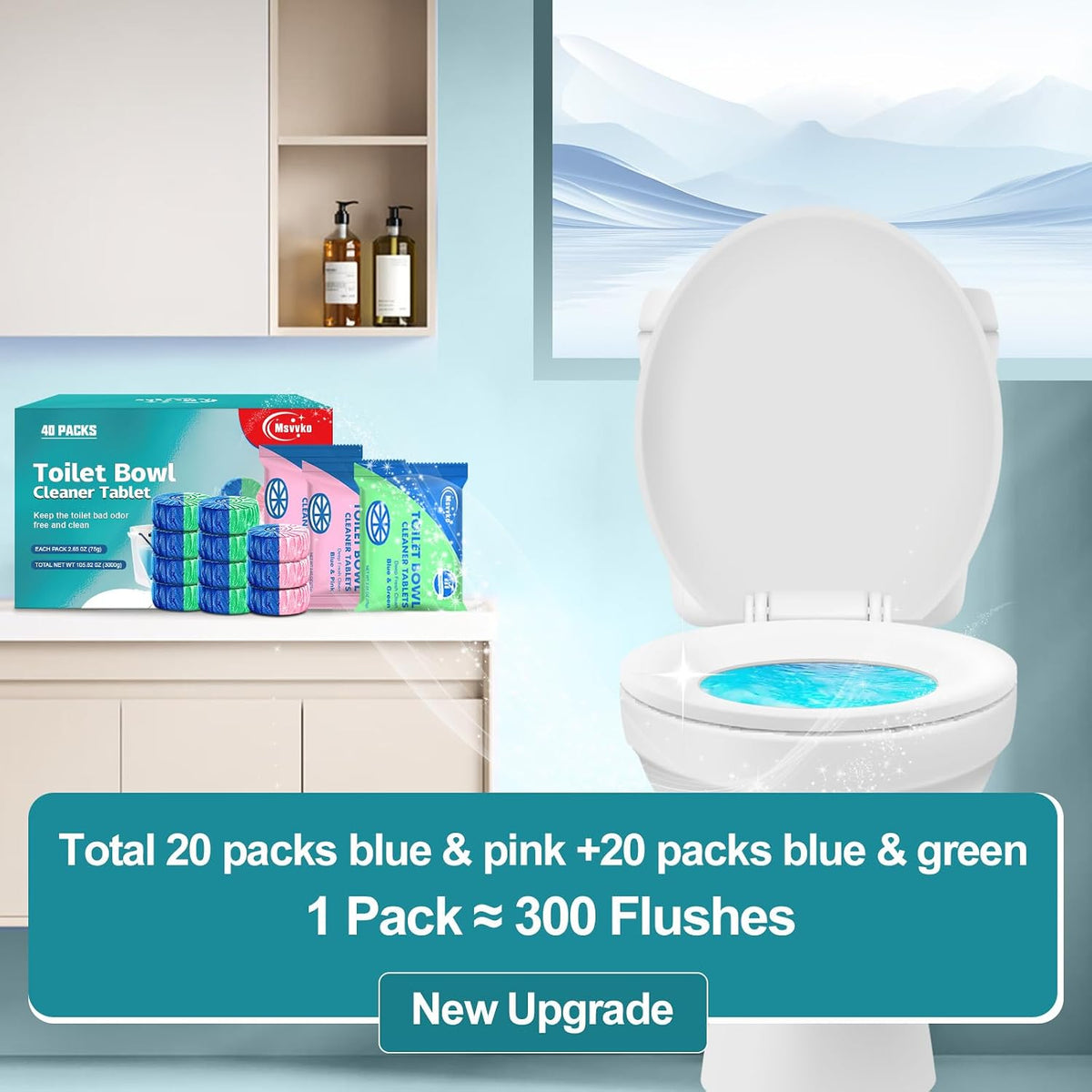 Toilet Bowl Cleaner Tablets Blue Toilet Tank Cleaners, Septic-Safe Hard Water Stain Remove, Bathroom Automatic Toilet Cleaning & Deodorizer, Fresh Scent - 30 Tabs