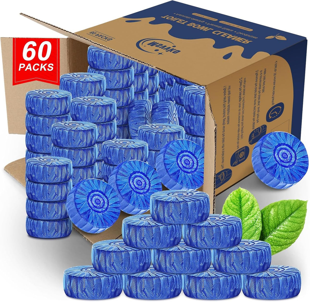 Toilet Bowl Cleaner Tablets Blue Toilet Tank Cleaners, Septic-Safe Hard Water Stain Remove, Bathroom Automatic Toilet Cleaning & Deodorizer, Fresh Scent - 30 Tabs