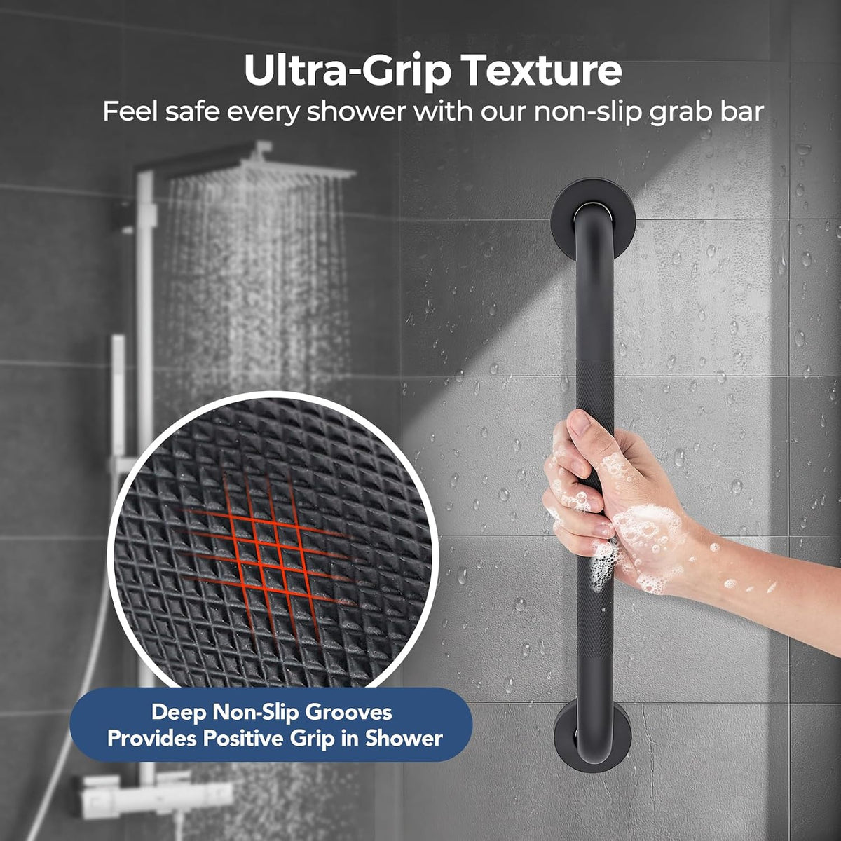 Grab Bars for Shower, 18 Inch Anti-Slip Shower Handle, Polished Nickel | Grab Bars for Bathroom, 2 Pack, 304 Stainless Steel, Textured Grip, Wall-Mounted Shower Safety Bars for Seniors