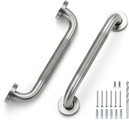 Grab Bars for Shower, 18 Inch Anti-Slip Shower Handle, Polished Nickel | Grab Bars for Bathroom, 2 Pack, 304 Stainless Steel, Textured Grip, Wall-Mounted Shower Safety Bars for Seniors
