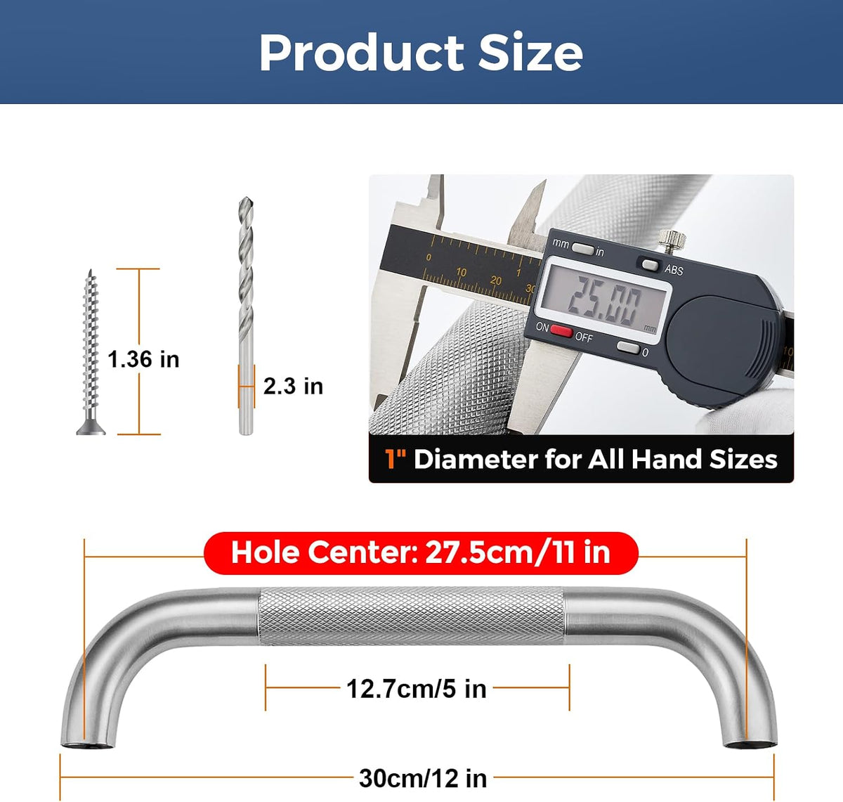 Grab Bars for Shower, 18 Inch Anti-Slip Shower Handle, Polished Nickel | Grab Bars for Bathroom, 2 Pack, 304 Stainless Steel, Textured Grip, Wall-Mounted Shower Safety Bars for Seniors