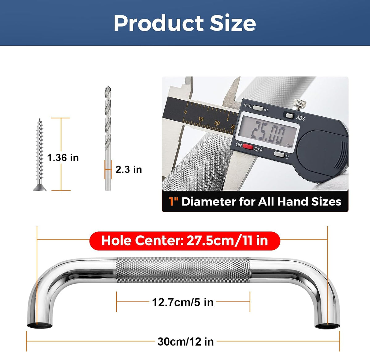 Grab Bars for Shower, 18 Inch Anti-Slip Shower Handle, Polished Nickel | Grab Bars for Bathroom, 2 Pack, 304 Stainless Steel, Textured Grip, Wall-Mounted Shower Safety Bars for Seniors