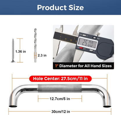 Grab Bars for Shower, 18 Inch Anti-Slip Shower Handle, Polished Nickel | Grab Bars for Bathroom, 2 Pack, 304 Stainless Steel, Textured Grip, Wall-Mounted Shower Safety Bars for Seniors