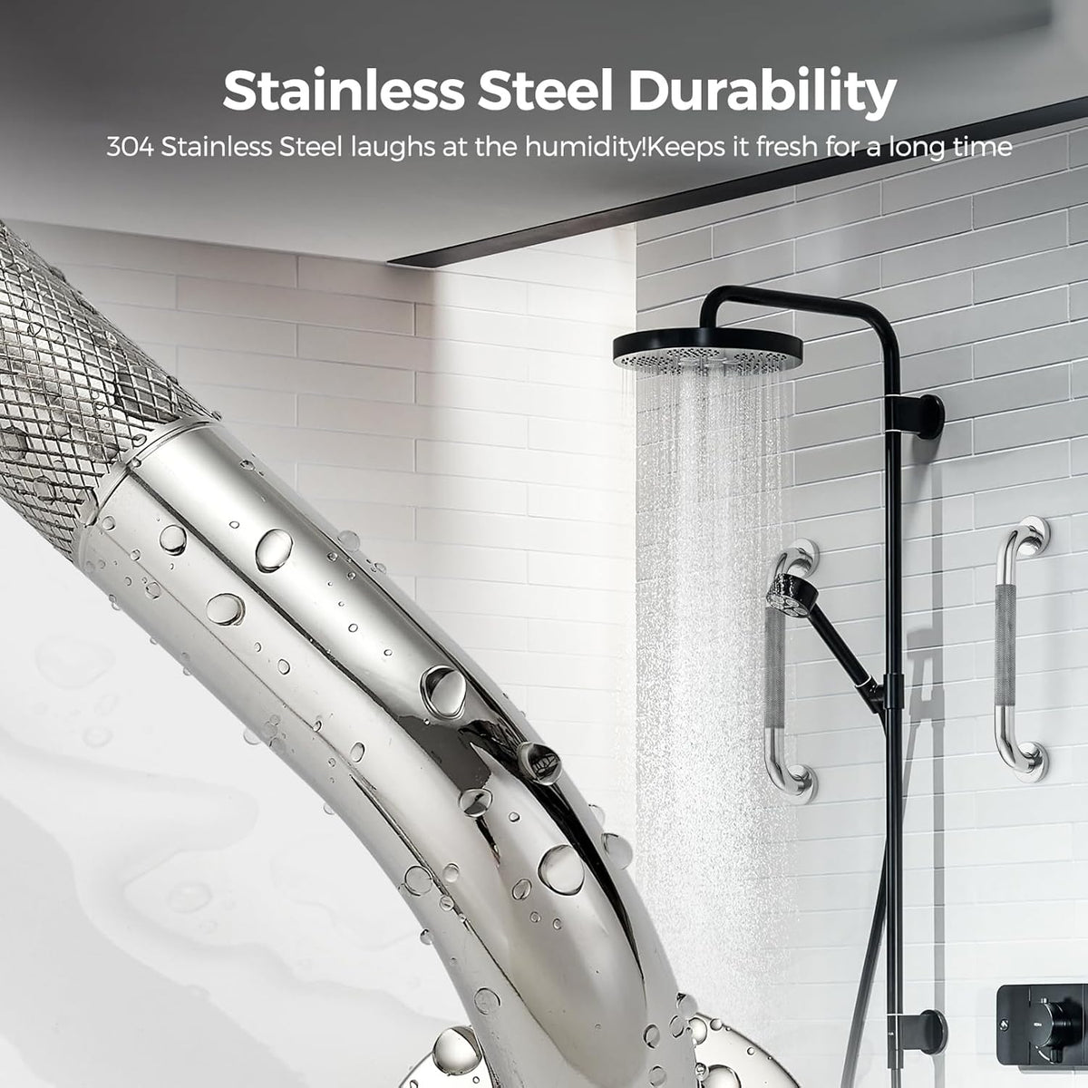 Grab Bars for Shower, 18 Inch Anti-Slip Shower Handle, Polished Nickel | Grab Bars for Bathroom, 2 Pack, 304 Stainless Steel, Textured Grip, Wall-Mounted Shower Safety Bars for Seniors