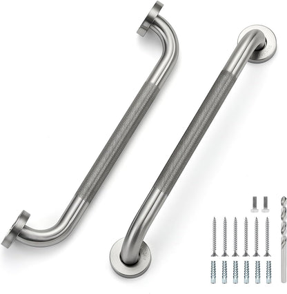 Grab Bars for Shower, 18 Inch Anti-Slip Shower Handle, Polished Nickel | Grab Bars for Bathroom, 2 Pack, 304 Stainless Steel, Textured Grip, Wall-Mounted Shower Safety Bars for Seniors