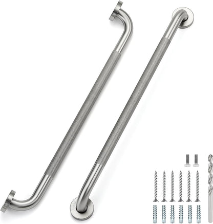 Grab Bars for Shower, 18 Inch Anti-Slip Shower Handle, Polished Nickel | Grab Bars for Bathroom, 2 Pack, 304 Stainless Steel, Textured Grip, Wall-Mounted Shower Safety Bars for Seniors