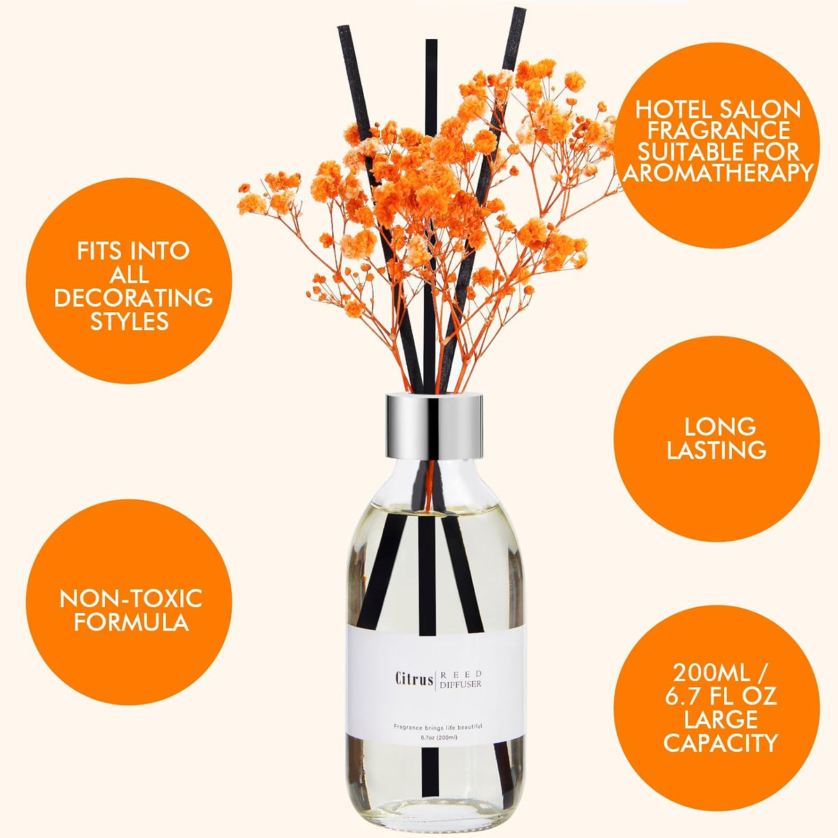 Reed Diffuser Set, 6.7 oz Eucalyptus Scented Diffuser with Sticks, Home Fragrance Reed Diffuser for Bathroom Shelf Decor
