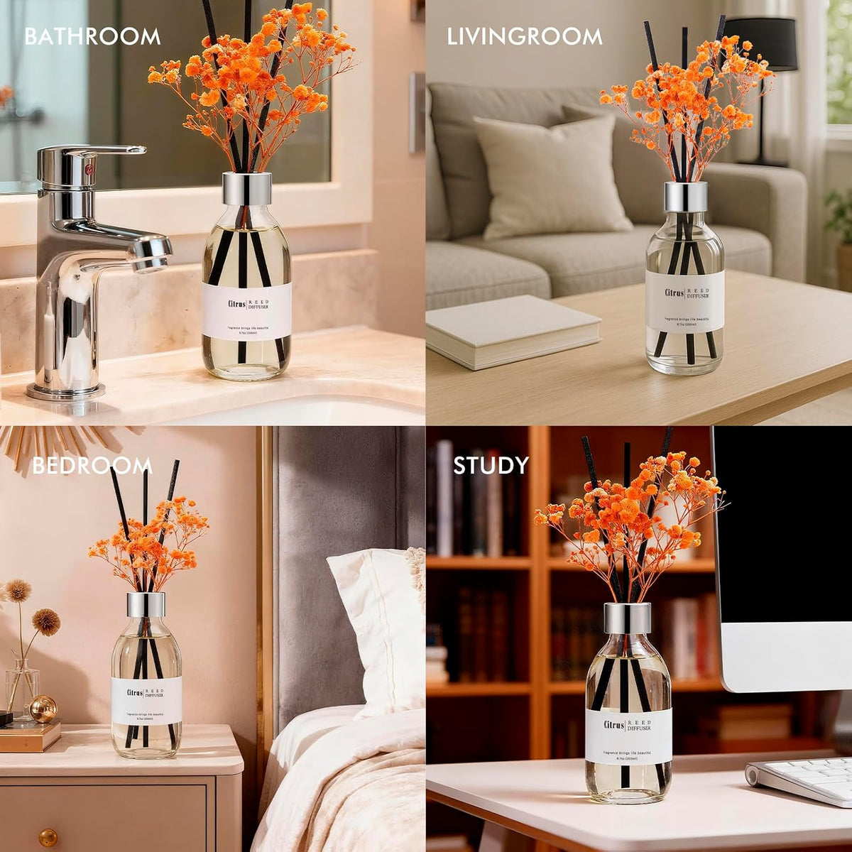 Reed Diffuser Set, 6.7 oz Eucalyptus Scented Diffuser with Sticks, Home Fragrance Reed Diffuser for Bathroom Shelf Decor