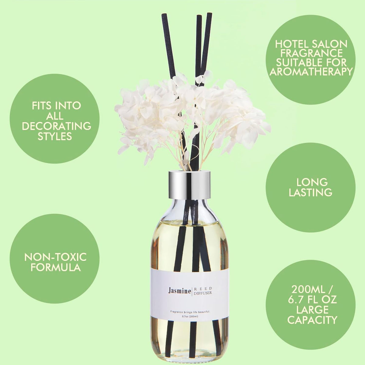 Reed Diffuser Set, 6.7 oz Eucalyptus Scented Diffuser with Sticks, Home Fragrance Reed Diffuser for Bathroom Shelf Decor