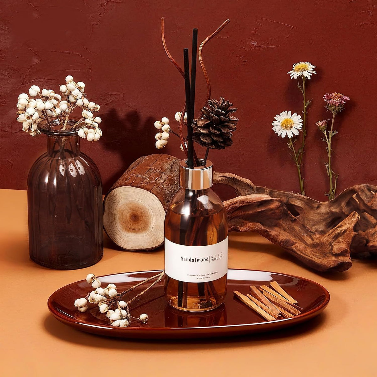Reed Diffuser Set, 6.7 oz Eucalyptus Scented Diffuser with Sticks, Home Fragrance Reed Diffuser for Bathroom Shelf Decor