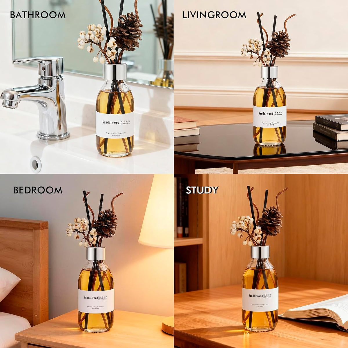 Reed Diffuser Set, 6.7 oz Eucalyptus Scented Diffuser with Sticks, Home Fragrance Reed Diffuser for Bathroom Shelf Decor
