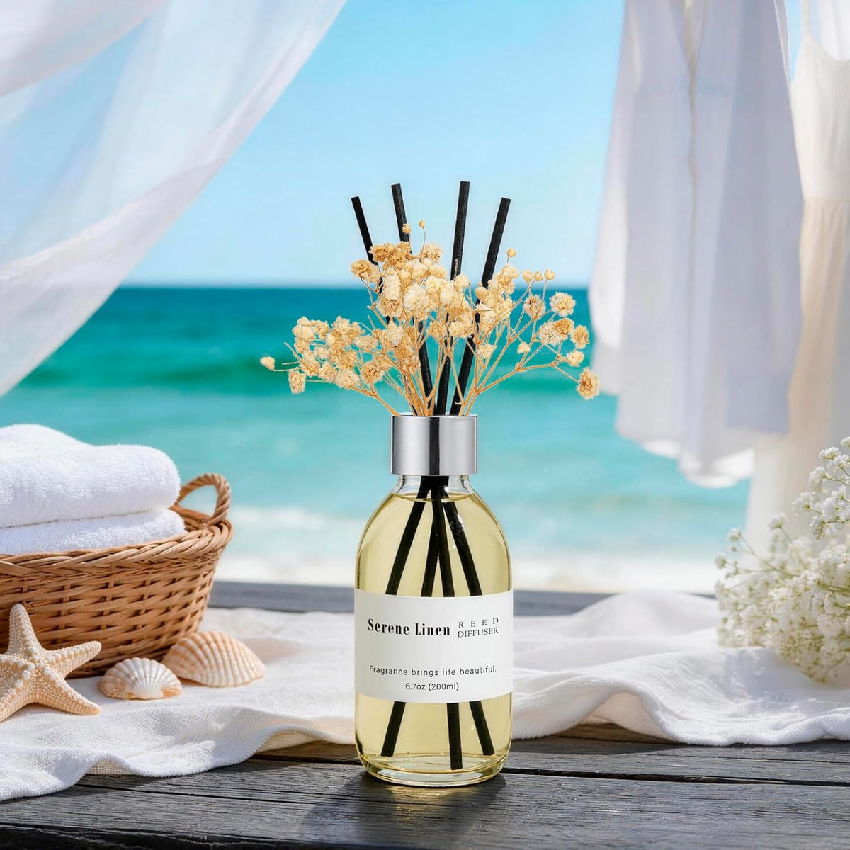 Reed Diffuser Set, 6.7 oz Eucalyptus Scented Diffuser with Sticks, Home Fragrance Reed Diffuser for Bathroom Shelf Decor