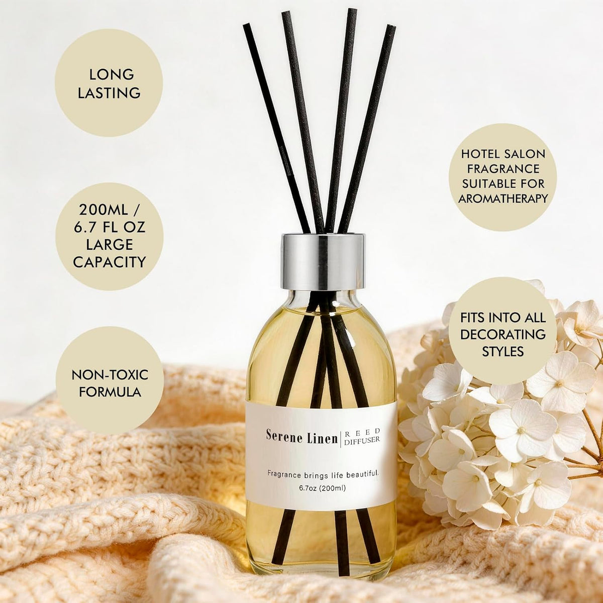 Reed Diffuser Set, 6.7 oz Eucalyptus Scented Diffuser with Sticks, Home Fragrance Reed Diffuser for Bathroom Shelf Decor