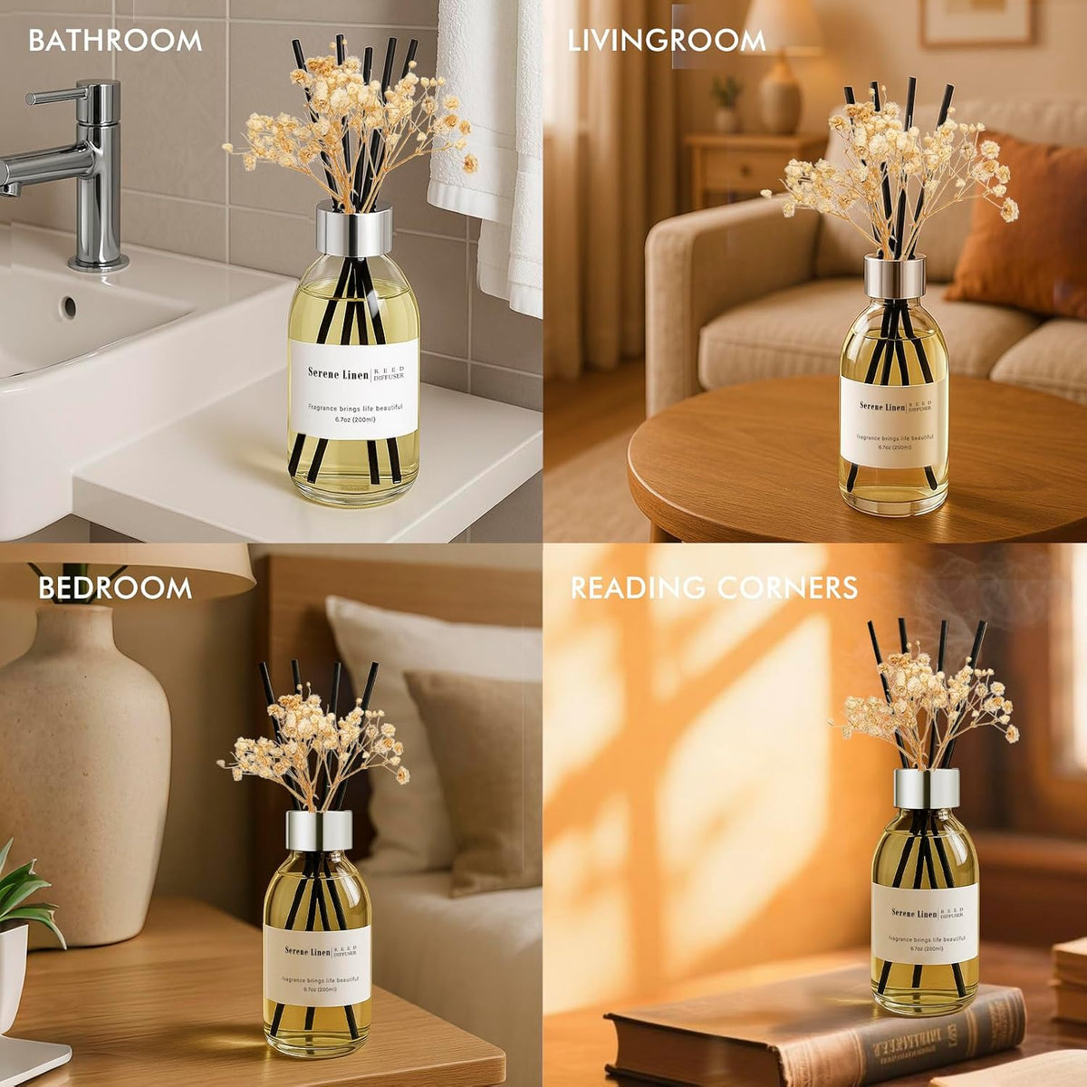 Reed Diffuser Set, 6.7 oz Eucalyptus Scented Diffuser with Sticks, Home Fragrance Reed Diffuser for Bathroom Shelf Decor