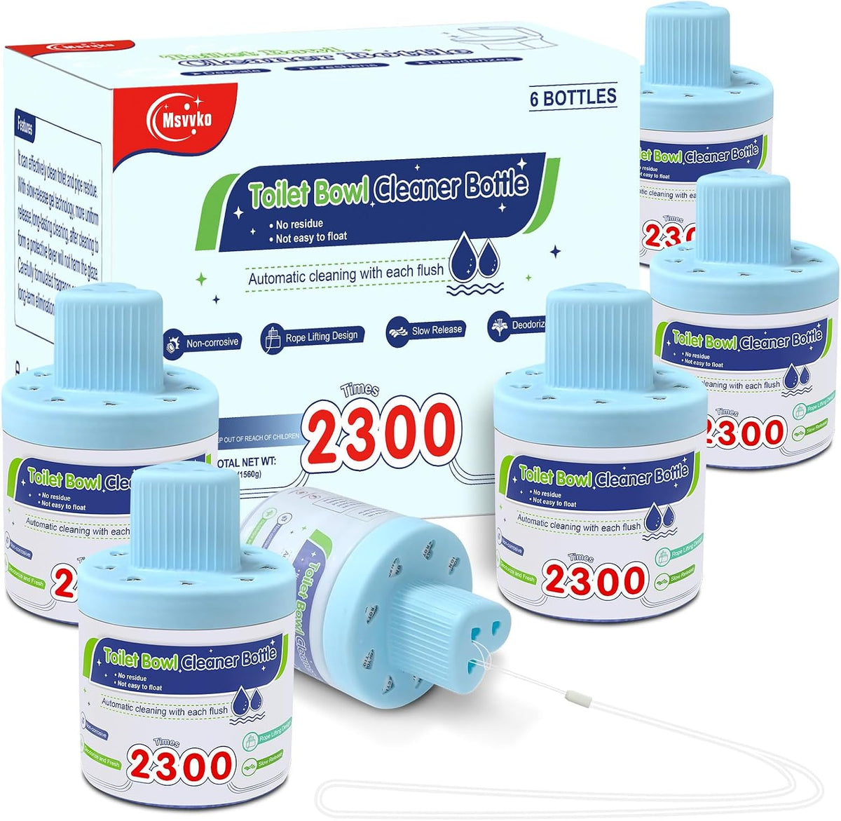 Toilet Bowl Cleaner, Automatic Long-Lasting Blue Toilet Cleaner Bottle, Septic Safe Toilet Bowl Tablets in Bottles, Fresh Bathroom & Deodorize, 2300 Flushes Each