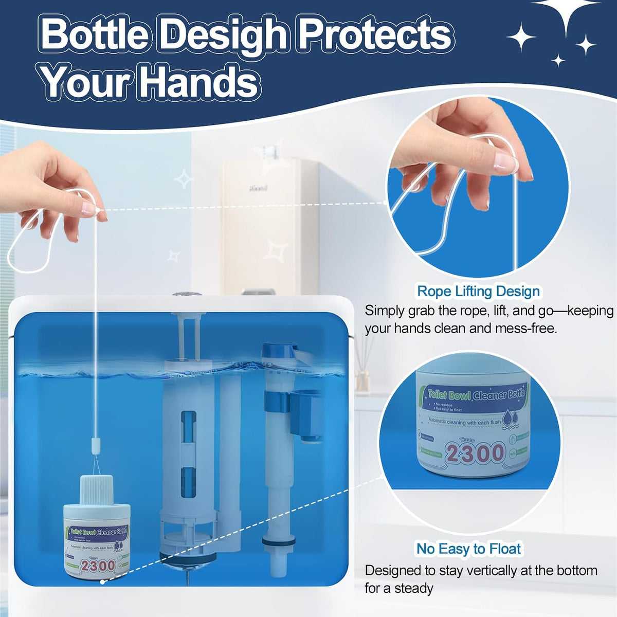 Toilet Bowl Cleaner, Automatic Long-Lasting Blue Toilet Cleaner Bottle, Septic Safe Toilet Bowl Tablets in Bottles, Fresh Bathroom & Deodorize, 2300 Flushes Each