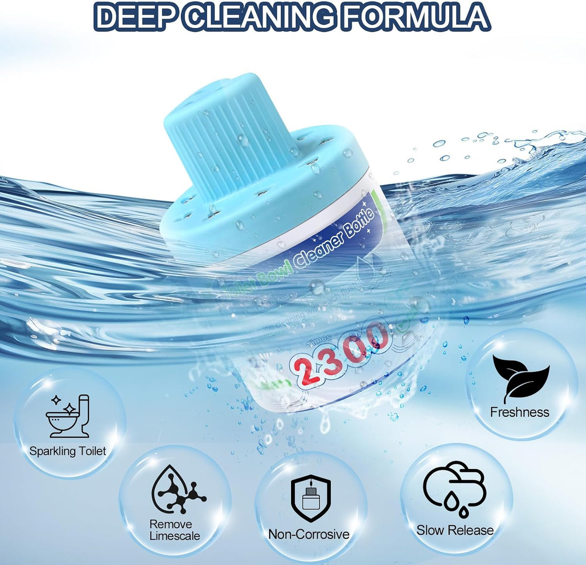 Toilet Bowl Cleaner, Automatic Long-Lasting Blue Toilet Cleaner Bottle, Septic Safe Toilet Bowl Tablets in Bottles, Fresh Bathroom & Deodorize, 2300 Flushes Each