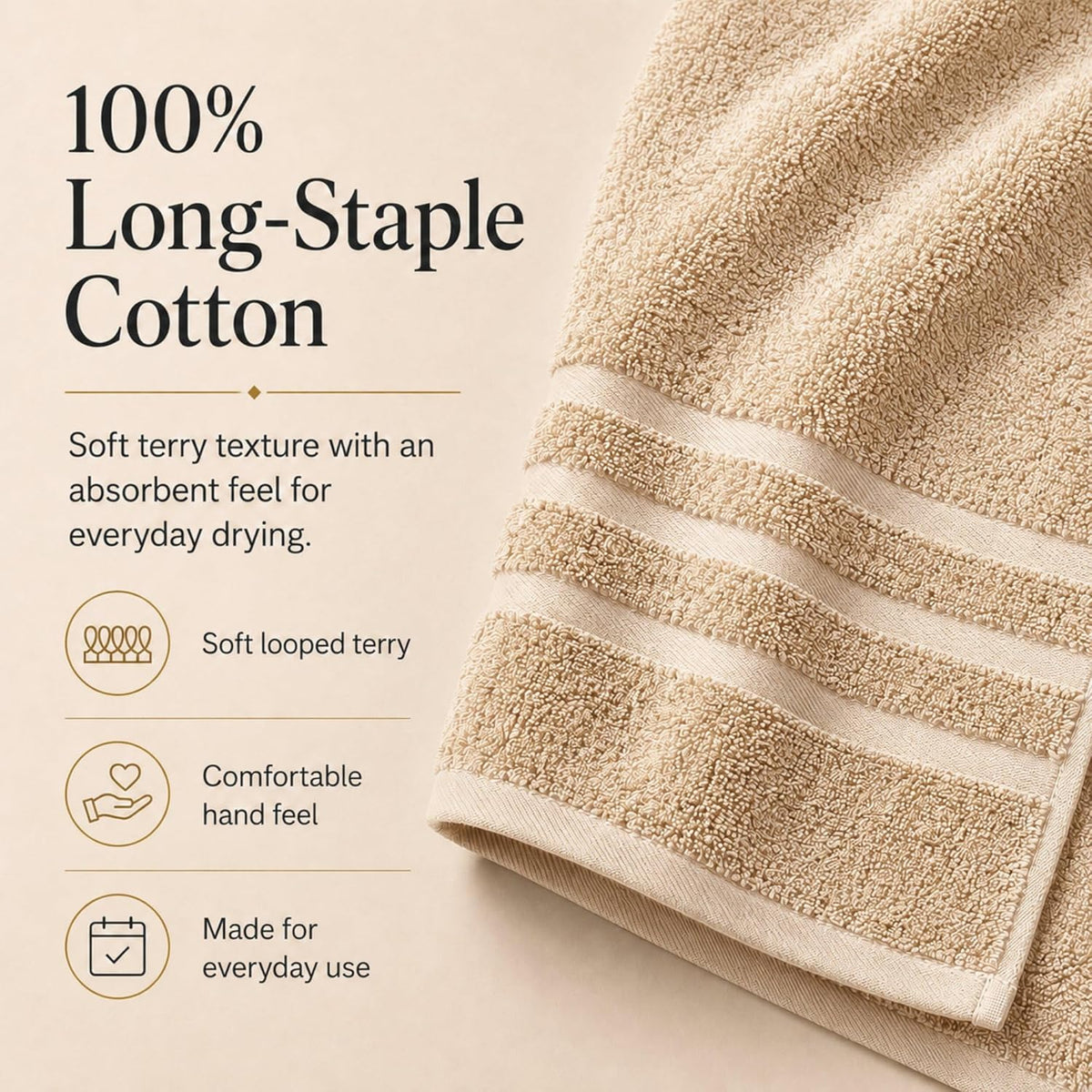 Large Bath Towels, 30x60 in, 100% Cotton, White | Soft & Absorbent | Balanced Weight | Everyday Comfort | Easy Care