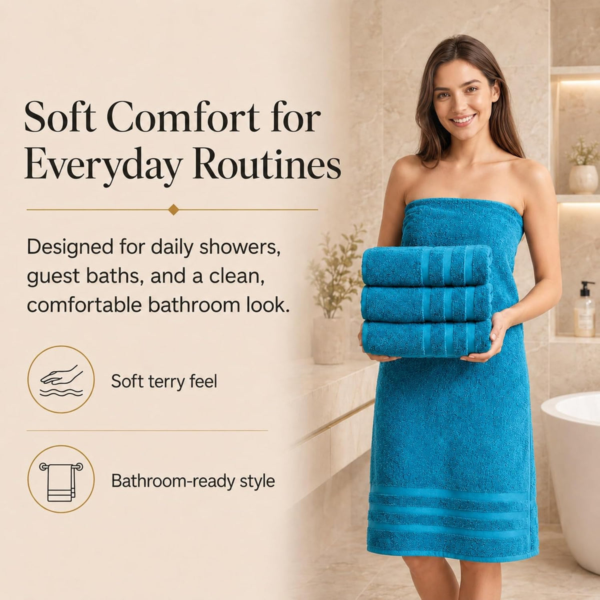 Large Bath Towels, 30x60 in, 100% Cotton, White | Soft & Absorbent | Balanced Weight | Everyday Comfort | Easy Care