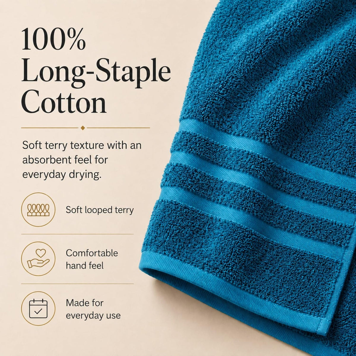 Large Bath Towels, 30x60 in, 100% Cotton, White | Soft & Absorbent | Balanced Weight | Everyday Comfort | Easy Care