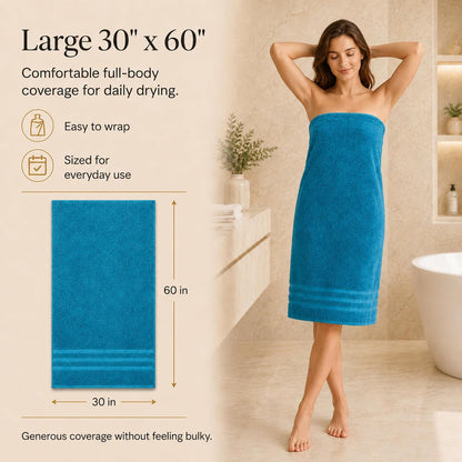 Large Bath Towels, 30x60 in, 100% Cotton, White | Soft & Absorbent | Balanced Weight | Everyday Comfort | Easy Care