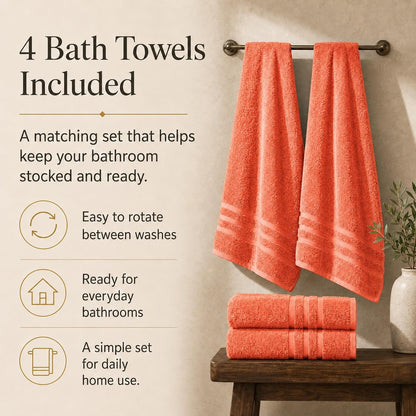 Large Bath Towels, 30x60 in, 100% Cotton, White | Soft & Absorbent | Balanced Weight | Everyday Comfort | Easy Care